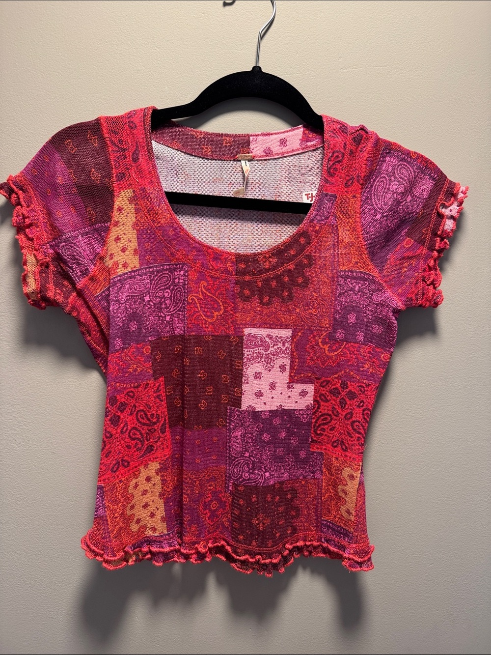 Free People Patchwork Print Scoop Neck Top - Pink & Red
